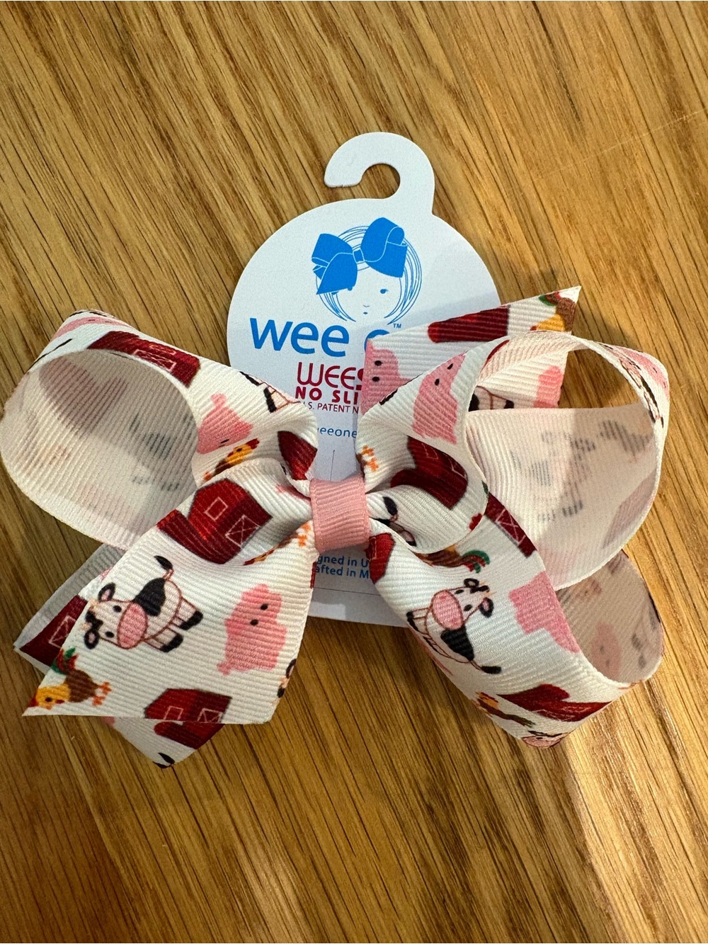 Wee Ones White Barnyard Print Hair Bow with Pink and Red Accents